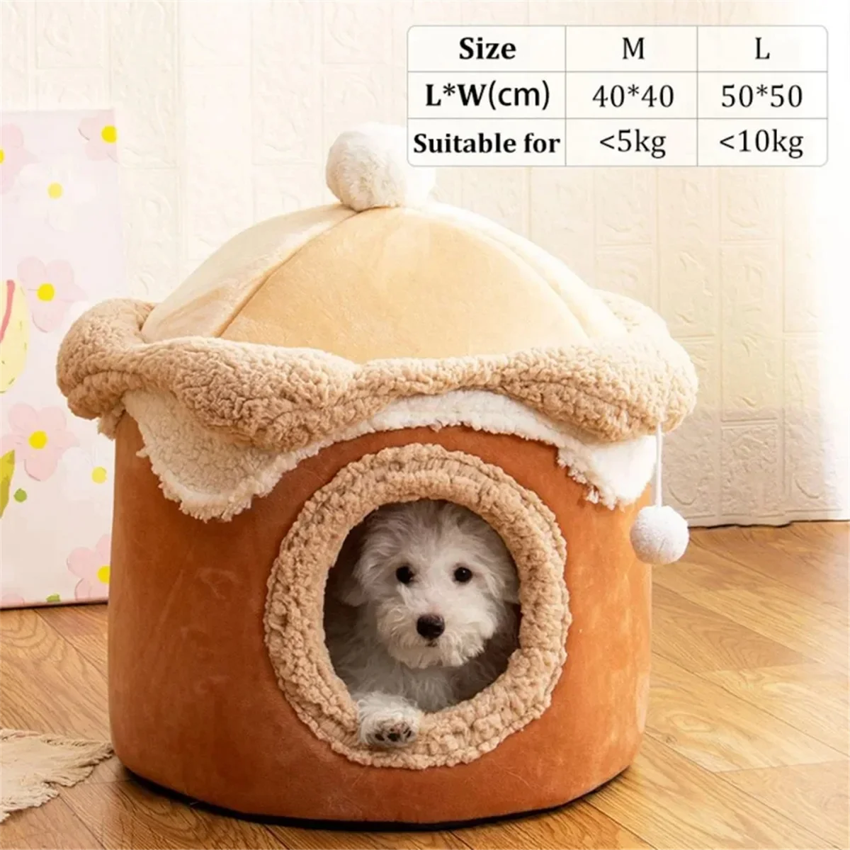 Cat Dog House Cave Warm Winter Deep Sleep Pet Nest Geometric Ice Cream House Fun Comfort Nest for Medium Red 48x48cm