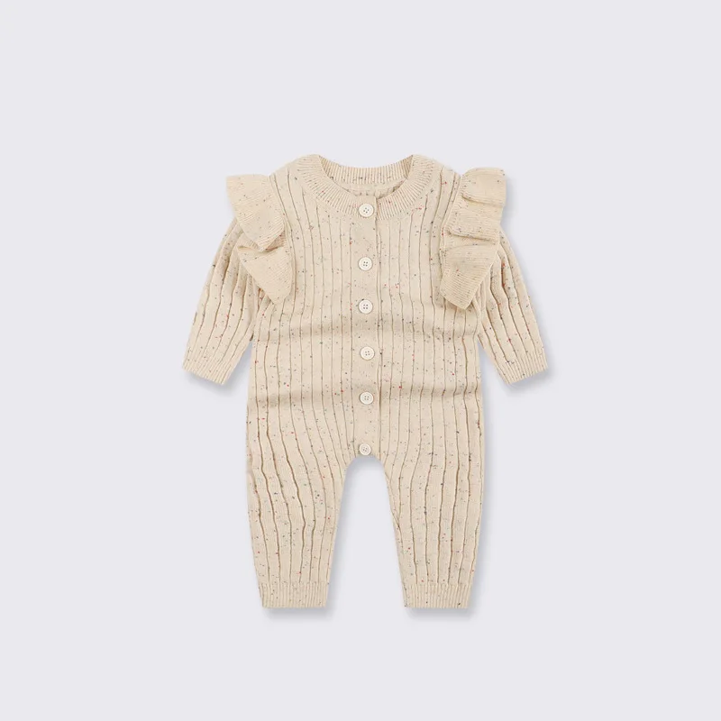 0-3T Newborn Kid Baby Girl Winter Clothes Knit Ruffles Dot Baby Romper Sweater Elegant Long Sleeve Warm Thick Jumpsuit Outfit