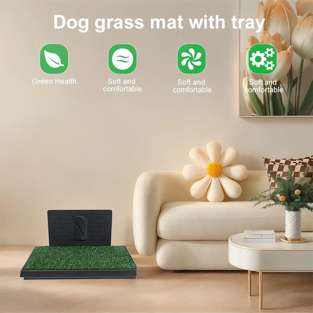 

Dog Grass Pad with Large Tray Reusable Artificial Grass Training Pads Portable Dog Litter Box Ideal for Small and Medium Dogs