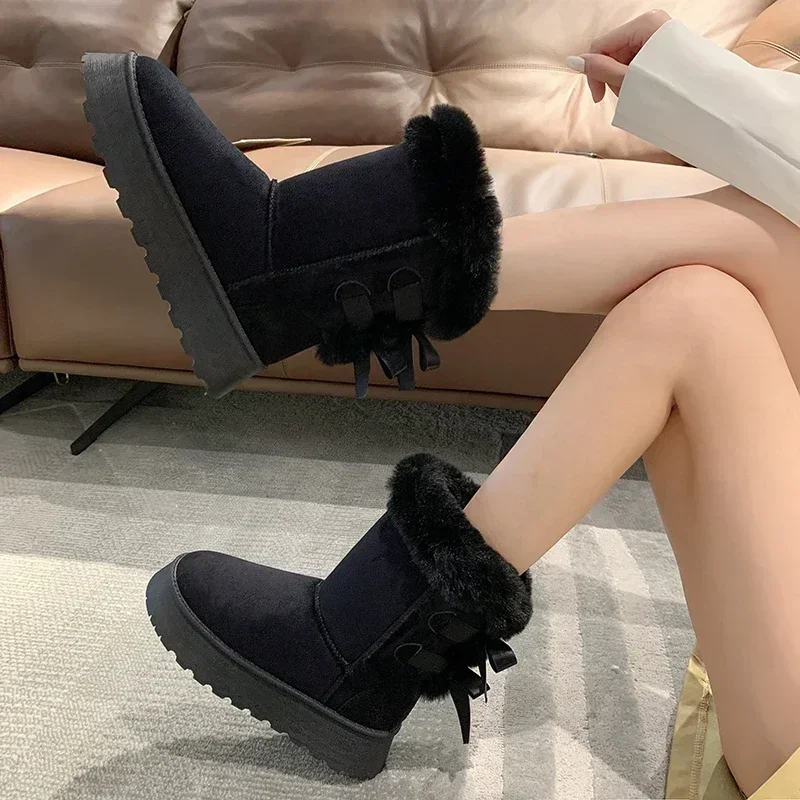 Botas curtas de pelúcia para mulheres, botas de meia panturrilha, sapatos de algodão casual ao ar livre, moda inverno quente 2023