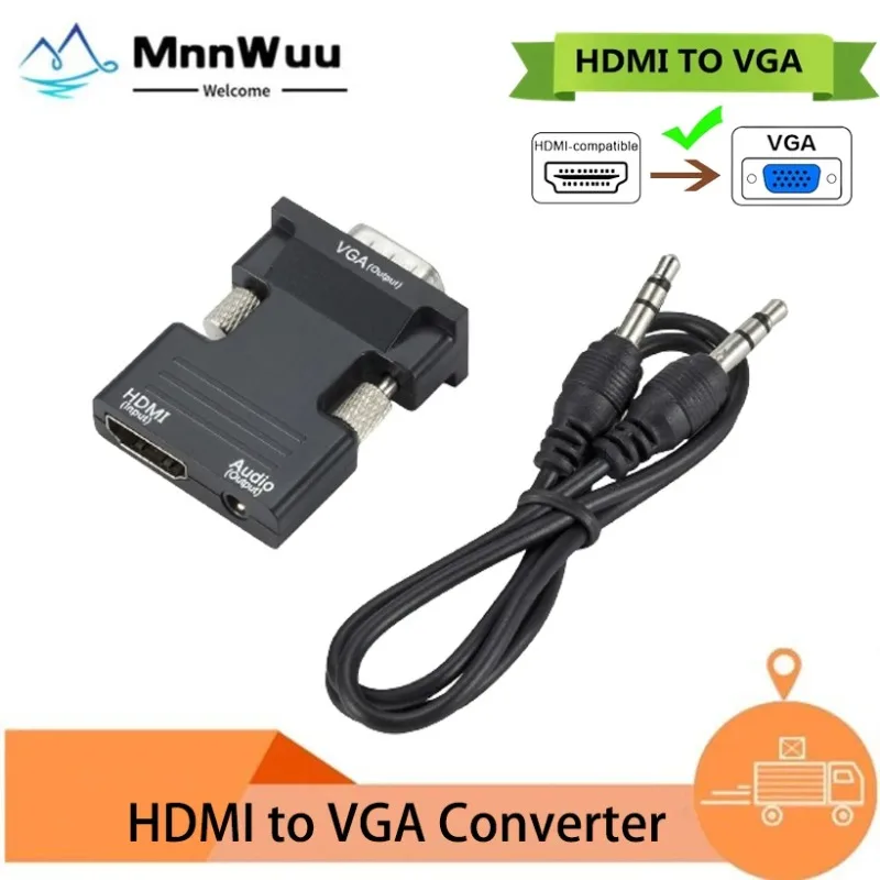 

MnnWuu HDMI-Compatible to VGA Adapter Female to Male Digital To Analog 1080P HDMI TO VGA Audio Video Converter forTV Projector