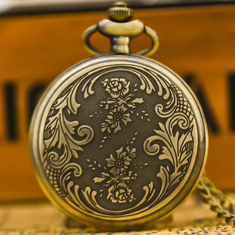 Vintage Bronze Creative Texture Fashion Accessory Fine Chain Quartz Pocket Watch Unisex Student Gift