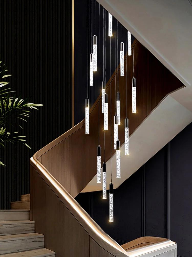 

Modern And Minimalist Staircase Chandelier Lighting Villa Living Room Duplex Attic Light Cylindrical Crystal Staircasechandelier