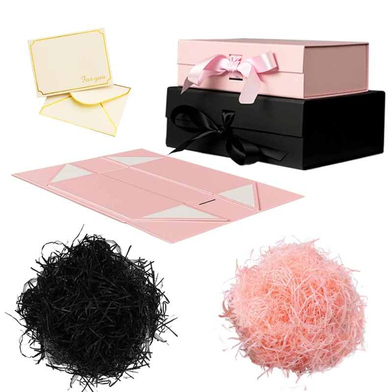 Magnetisches Geschenkbox-Set mit Lafite-Gras und Grußkarten, Schwarz/Rosa/Weiß, Party-Valentinstag-Geschenke, Faltbox TMZ – Detail 7