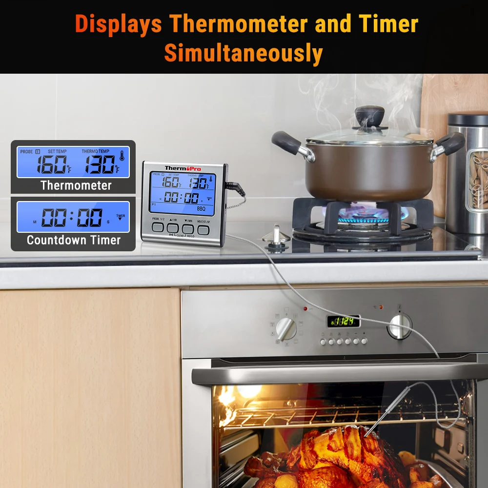 ThermoPro TP17 Digital Backlight Large LCD Display Dual Probe BBQ Oven Meat Kitchen Thermometer With Countdown Timer Function