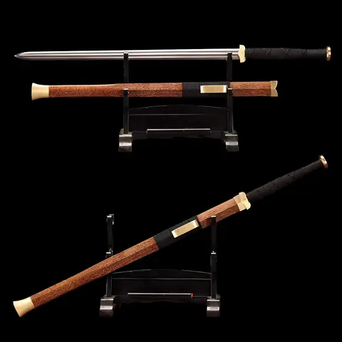 Handmade Chinese Swords Full Size Real Steel, Chinese Jian Sword 1060 Steel Blade, Two Hands Sword-Hanjian,Metal Craft, Gift