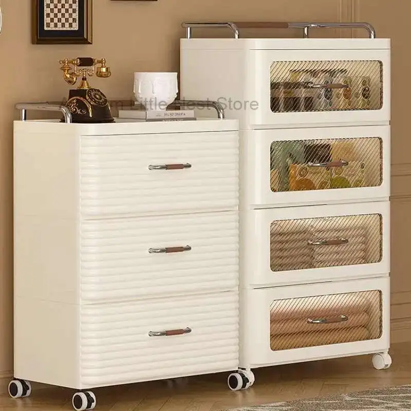 

Storage Cabinet with Drawers, Snack Cart Rack, Living Room Storage Box with Wheels, Bedside Table Bedroom Chests of Drawers