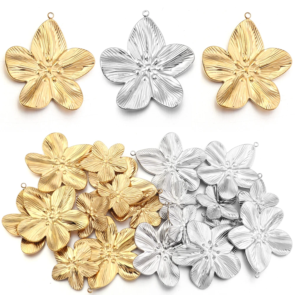 

2/4pcs Stainless Steel Charms Large Flower Charms PVD Gold Plated Metal Earring Necklace Bracelet Jewelry Making Wholesale