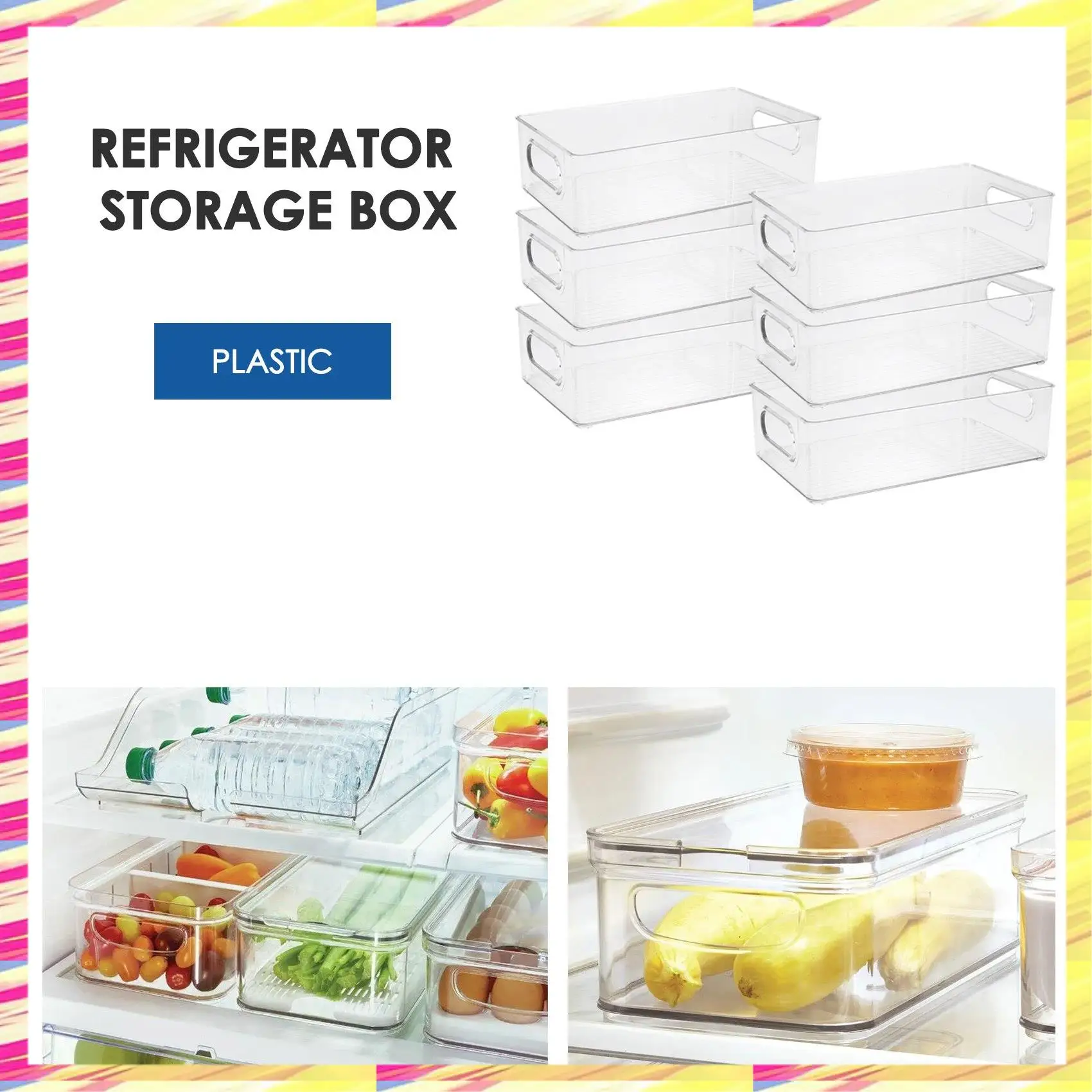 

ABJJ 6Pcs Refrigerator Organizer Bins Stackable Fridge Organizers With Cutout Handles Clear Plastic Pantry Food Storage Rack
