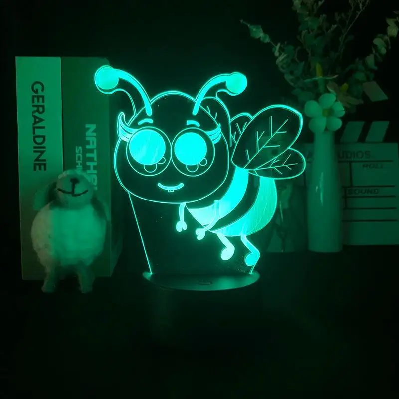 Cute Bee 3D Night Light Animals Illusion LED Table Lamp Decor Room Night Light 7 Colors Touchable Bedroom Decorations Toy Gifts