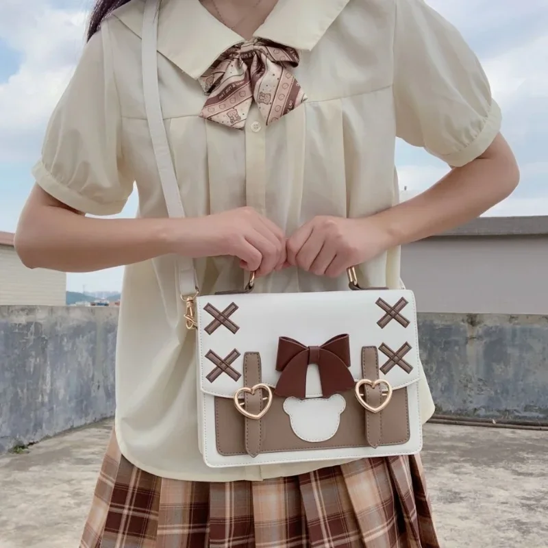 Japanese Lolita Bow Heart Handbags Korean All Match Kawaii Crossbody Jk Bag 2024 New Ins Sweet Shoulder Bags Women Y2k Aesthetic