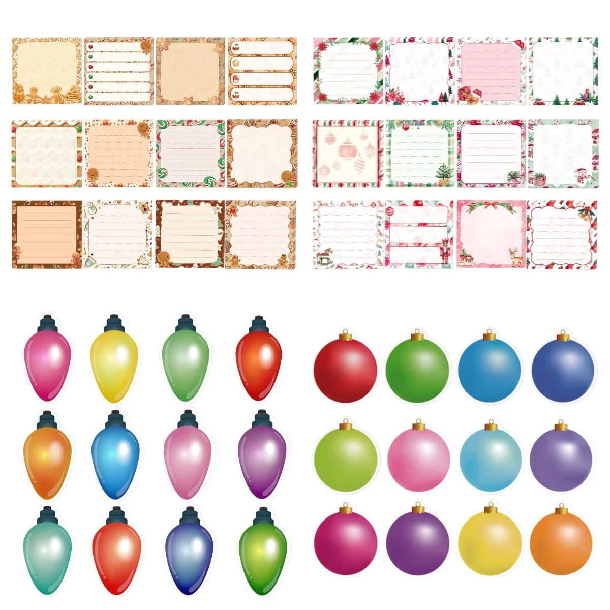 12pcs=240pages Christmas Gingerbread Sticky Notes, Memo Notepads, Xmas New Year Party, Stationery for Journal Office Supplies