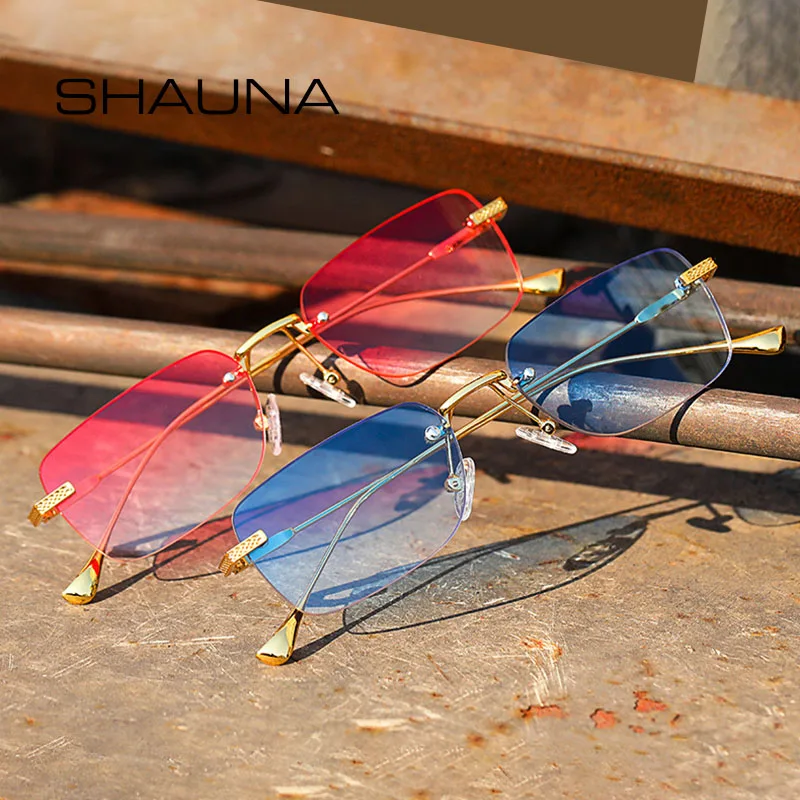 Picture 3: SHAUNA Fashion Rimless Women Gradent Sunglasses Brand Designer Trending Men Small Rectangle Shades UV400