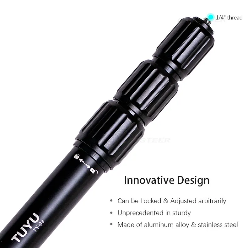 Tuyu Teleskop verstellbar unsichtbare Aluminium legierung Selfie Stick Ein beins tativ für insta360 x3 Gopro Held 12 11 Dji Kamera Zubehör – Detail 5