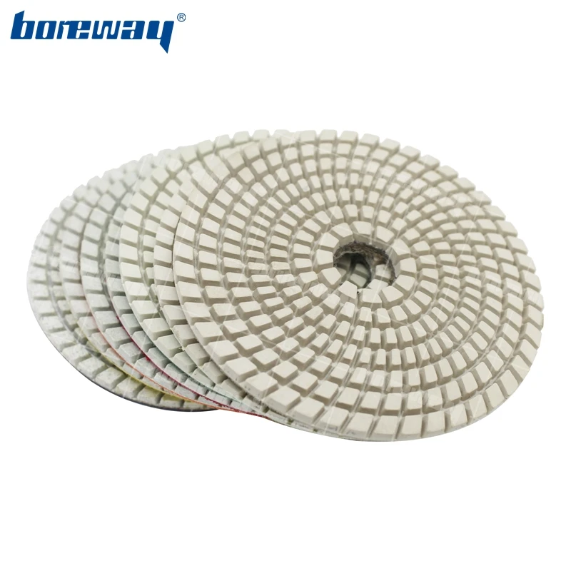 

Boreway 4"100mm 7PCS Diamond Polishing Pad Flexible Wet Use Spiral Sanding Discs #50-#3000 For Granite Marble Stone Ceramic Tile