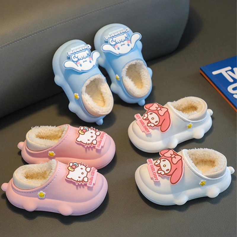 Hello Kittys Sanrio Cotton Slippers My Melody Kuromi Anime Kawaii Warm Windproof Plus Cotton Non-Slip Warm Shoes Christmas Gifts