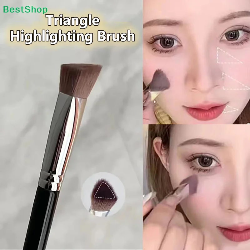 ♥ Brocha triangular para resaltar, brocha de maquillaje en ángulo para contorno, colorete bronceador, cerdas sintéticas suaves, resaltador facial