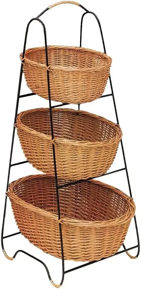 Merchandising Stand with Rattan Baskets3 Tier Oval - 22