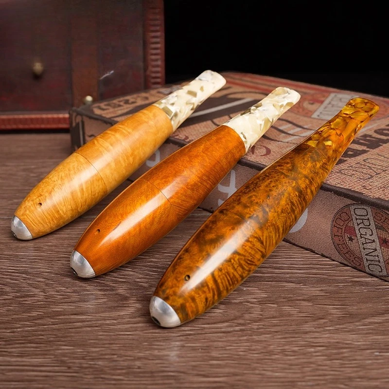 portable detachable smoking pipe torpedo-shaped cigar-pipe briar wood tobacco pipe hand-carved pipe father's day gift