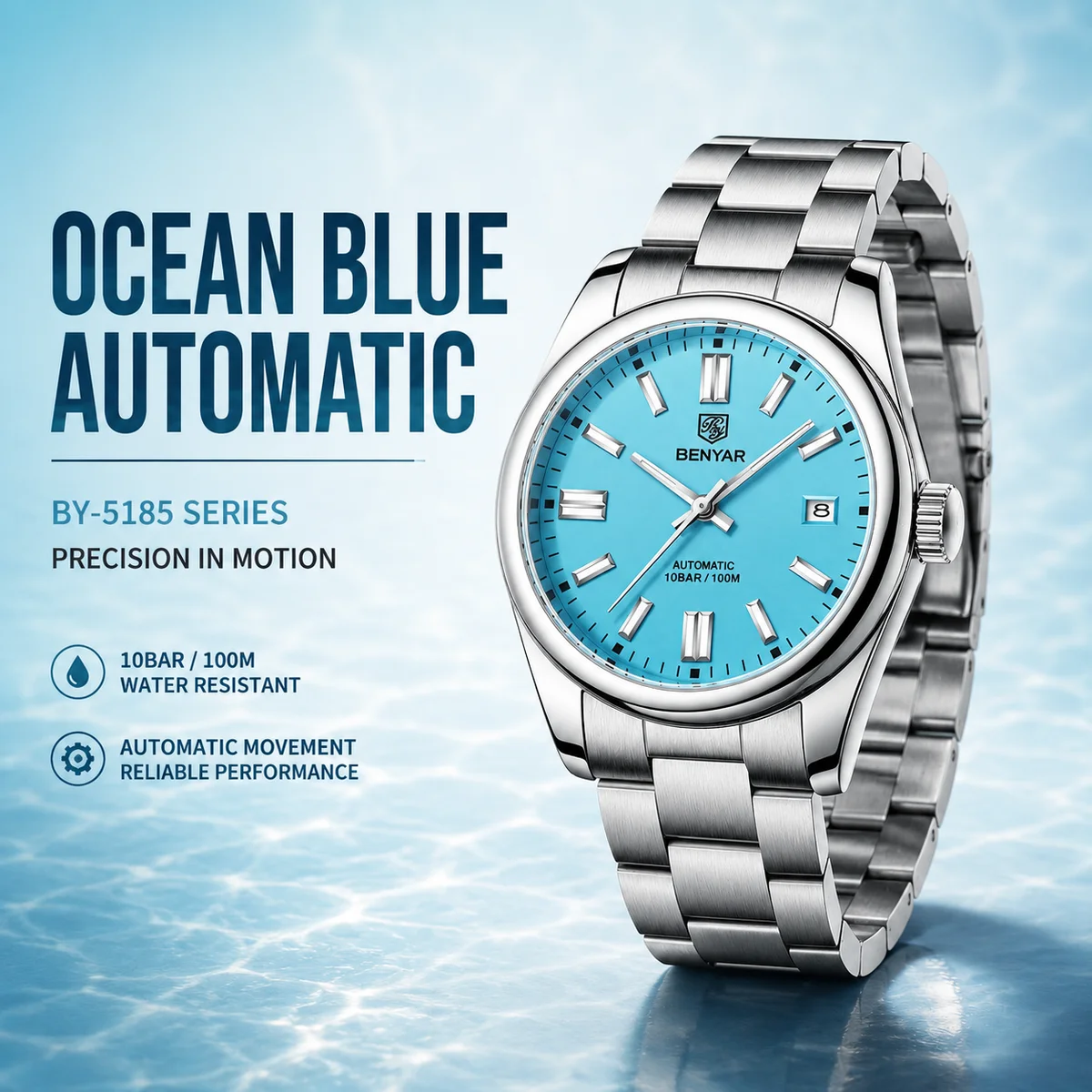 BENYAR New Luxury Automatic Watch 10Bar Waterproof Stainless Steel Men Mechanical Wristwatches Sports Diving Watch for Men