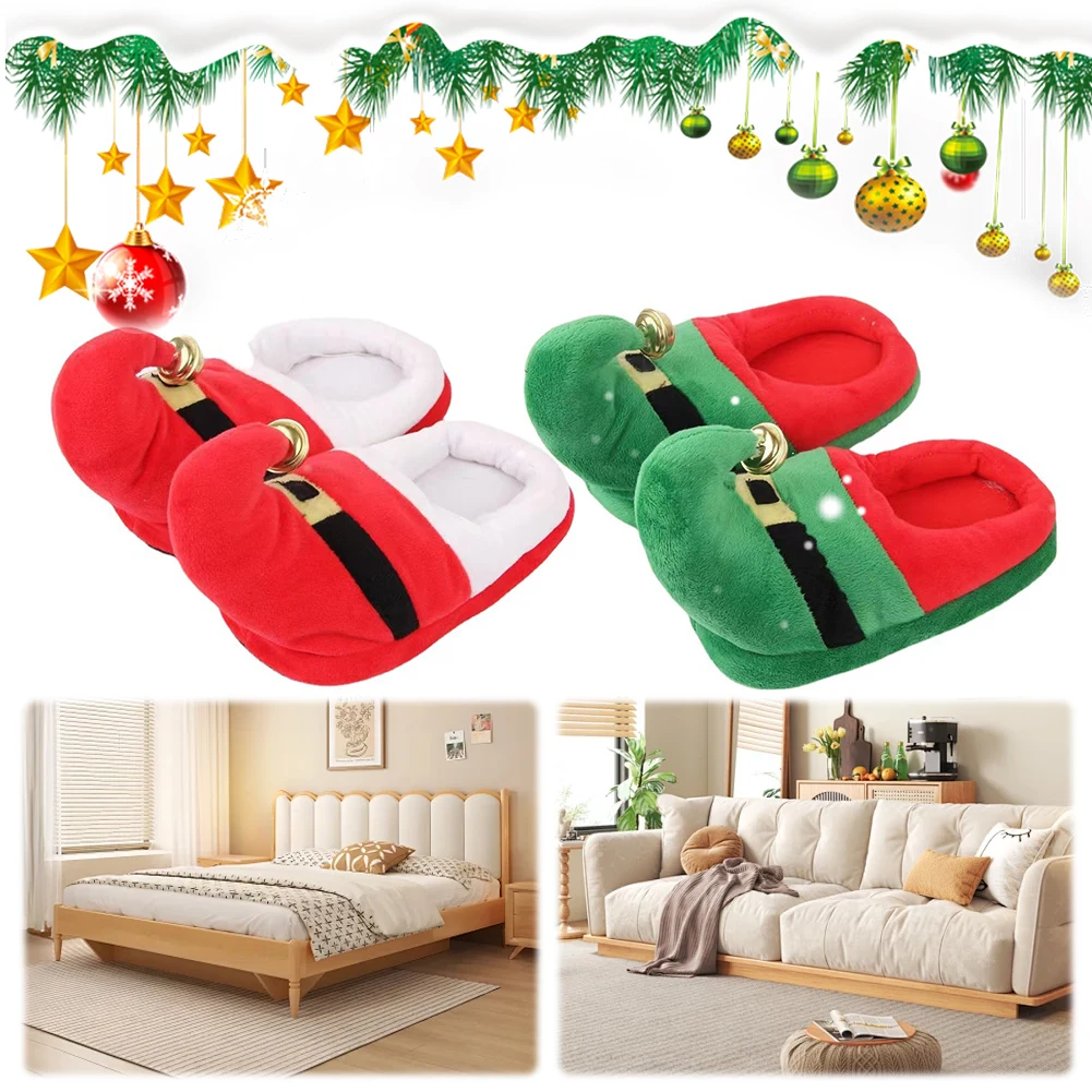 

Christmas Plush Slippers Plush Closed Toe Slippers Anti Slip Flat Thermal Slippers Comfortable Slip-on House Shoes for Men Women