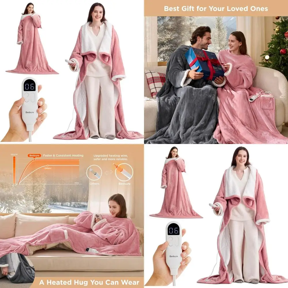 

Heated Sherpa Blanket with Foot Pocket for Women, Electric Warming Throw for Adults, Auto-Off, 50x71+18, Pink