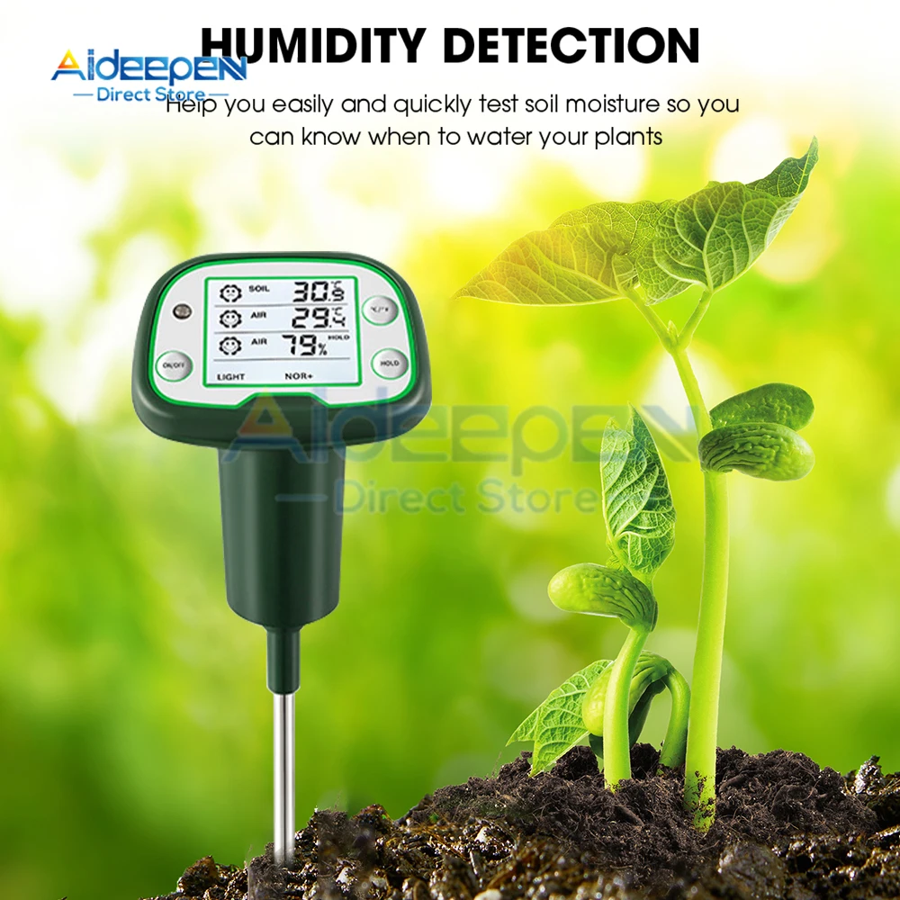 4 in 1 Digital Soil Tester Sunlight Air Moisture Temp Meter Sensor Screen LCD Backlight Hygrometer For Flowers Planting