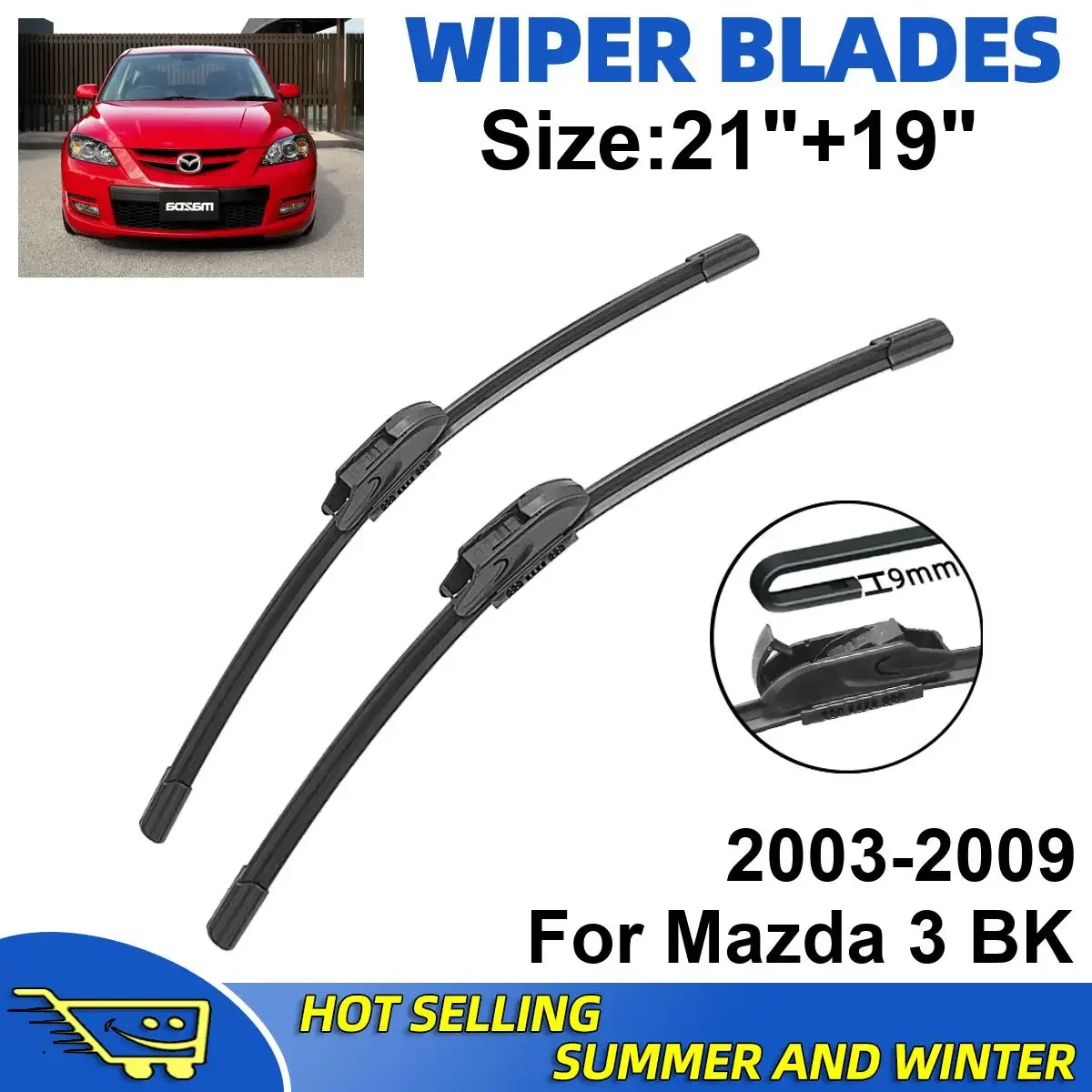 

2PCS Wiper Blades Set Kit For Mazda 3 BK 2003-2009 Front Windshield Brushes Windscreen Window Accessories