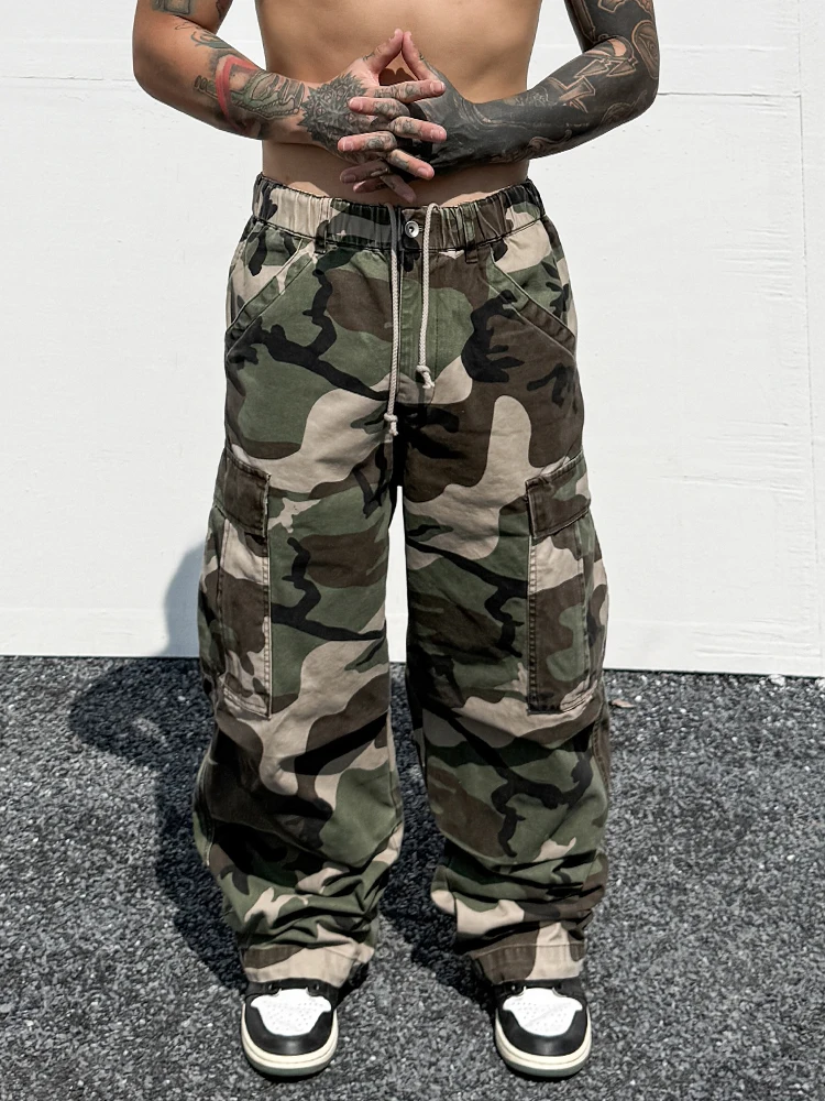

Trendy American Camouflage Loose Straight Leg Men's Casual Pants High Street Design Workwear Cotton Non-iron Zipper Fly