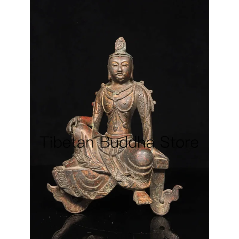 23cm Tibetan Pure Copper Painted Face Gilded Free Avalokitesvara Bodhisattva Tara Statue Home Buddha Hall Interior Decoration