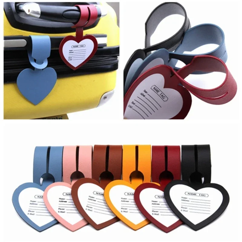 1PC PU Luggage Tag Portable Heart Suitcase Identifier Label Baggage Boarding Bags Tag Name ID Address Holder Travel Accessories