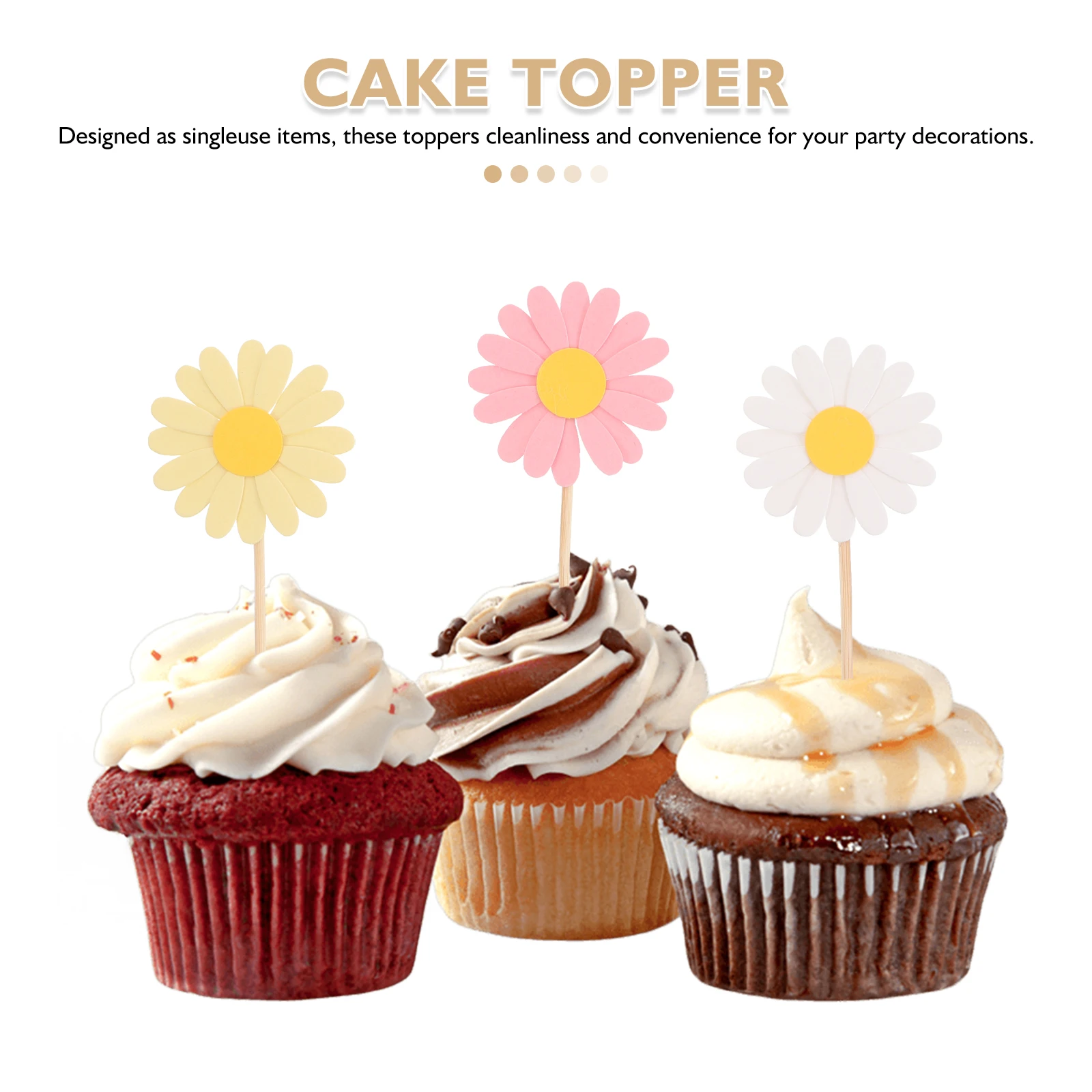 

Cake Decoration Flower Insert Cupcake Decorations Multi Layer Topper Daisy Design Vibrant Colors Single Use