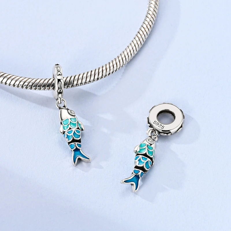 2026 Sommer Charms Perlenanhänger 925 Sterling Silber Ozeanperle Fisch Muschel Schildkröte Charm passend für Armband für Damen DIY Schmuck Geschenk – Detail 16
