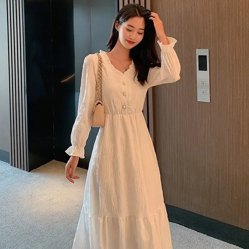 Dresses for Women 2024 Holiday Long Sleeve Woman Dress Ruffle Clothes Beach New In Loose Sale Chic and Elegant Pretty Features X