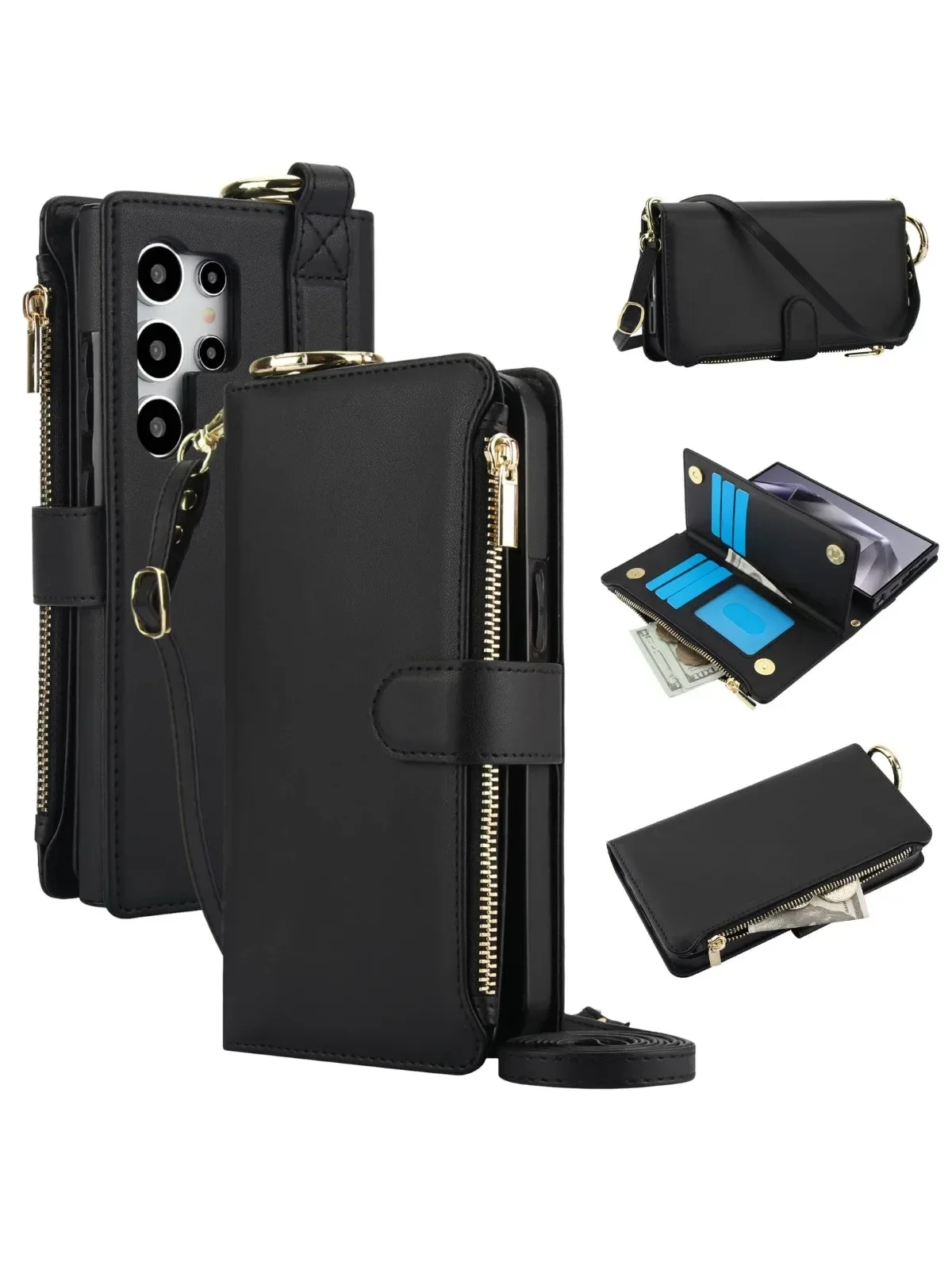 Do Samsung Galaxy S24/S23/S22/S21 Ultra Note 20 Ultra portfel z zamkiem błyskawicznym etui na karty kredytowe blokowanie RFID, klapka Folio Cover — zdjęcie produktu 7