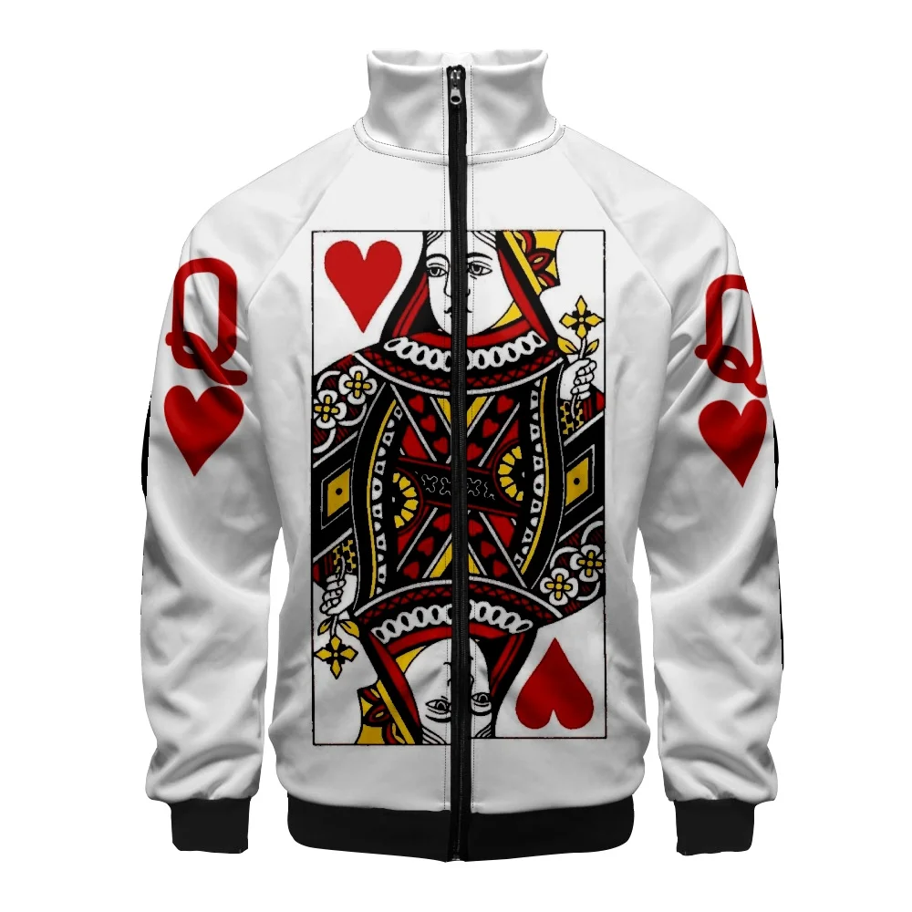 Playing Cards Poker K A print 3D Stand Collar Hoodies Men Women Zipper Hoodie Casual Long Sleeve Jacket KING QUEEN Coat Clothes