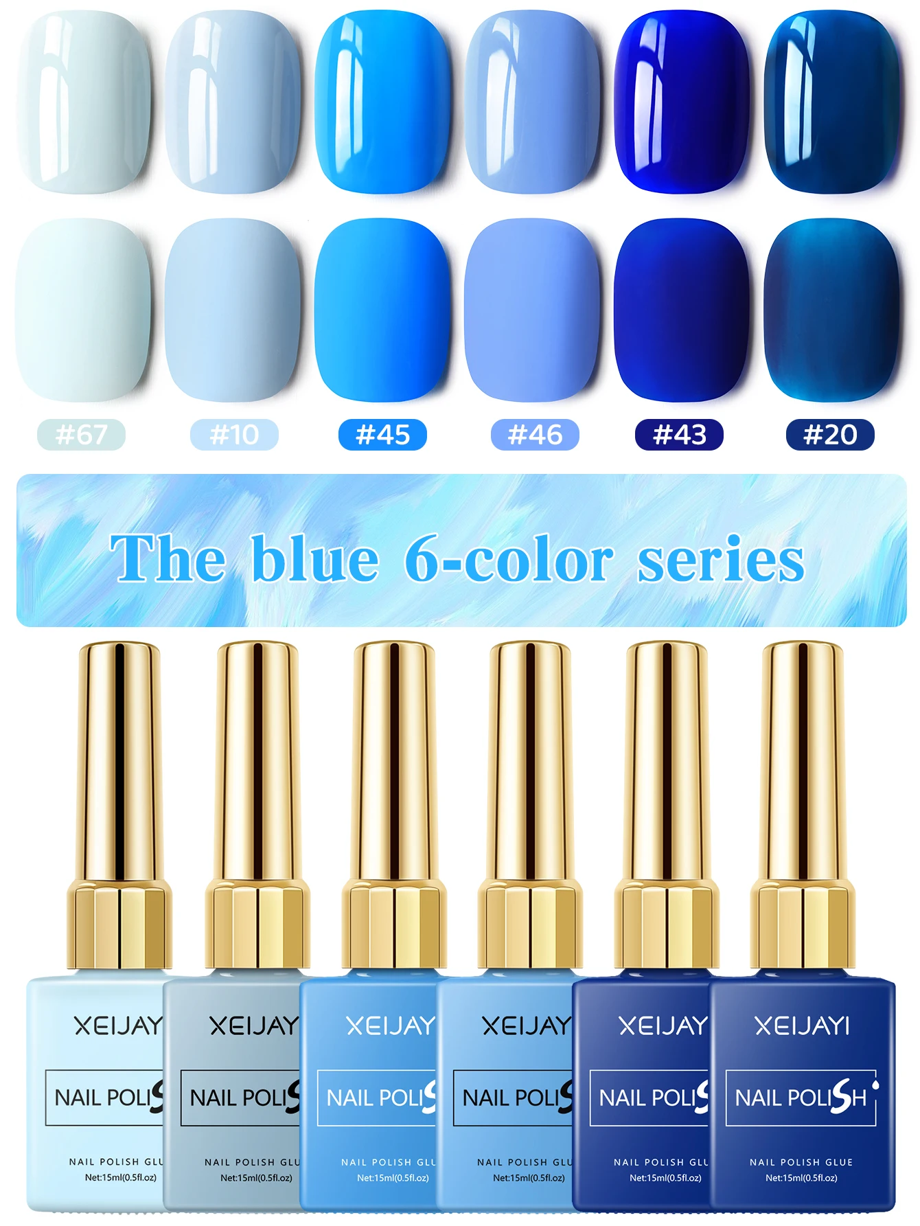 

XEIJAYI 6 шт. 15 мл Набор гель-лаков для ногтей Синий полуперманентный УФ-гель-лак Наборы Все для маникюрного набора Soak Off UV LED Vernis