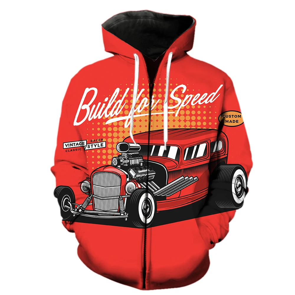 

Cartoon Vintage Car Men's Zipper Hoodie Funny Harajuku Streetwear With Hood Jackets Teens Casual Unisex Oversized Sweatshirts