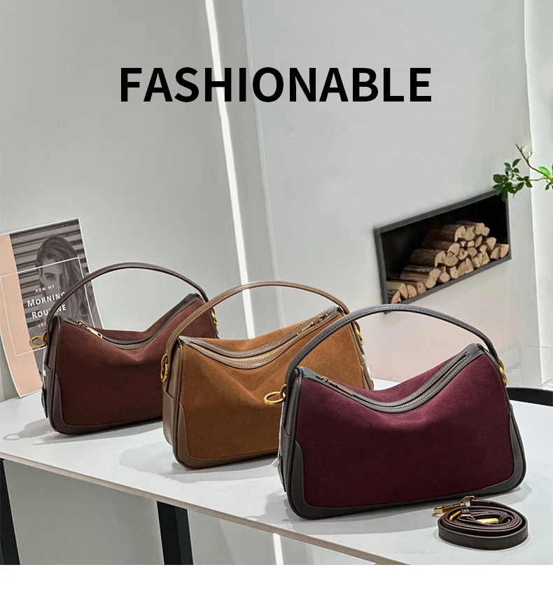 

Women's Genuine Leather Handbag Suede Bag Shoulder Bag Retro Large Capacity Cow Crossbody Bag Handbag Luxury Brand Bag On Sale