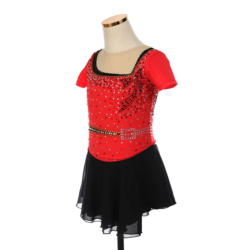 Figure Skating Competition Training Dress Customized Women's Rhythmic Gymnastics Red and Black Performance Dress