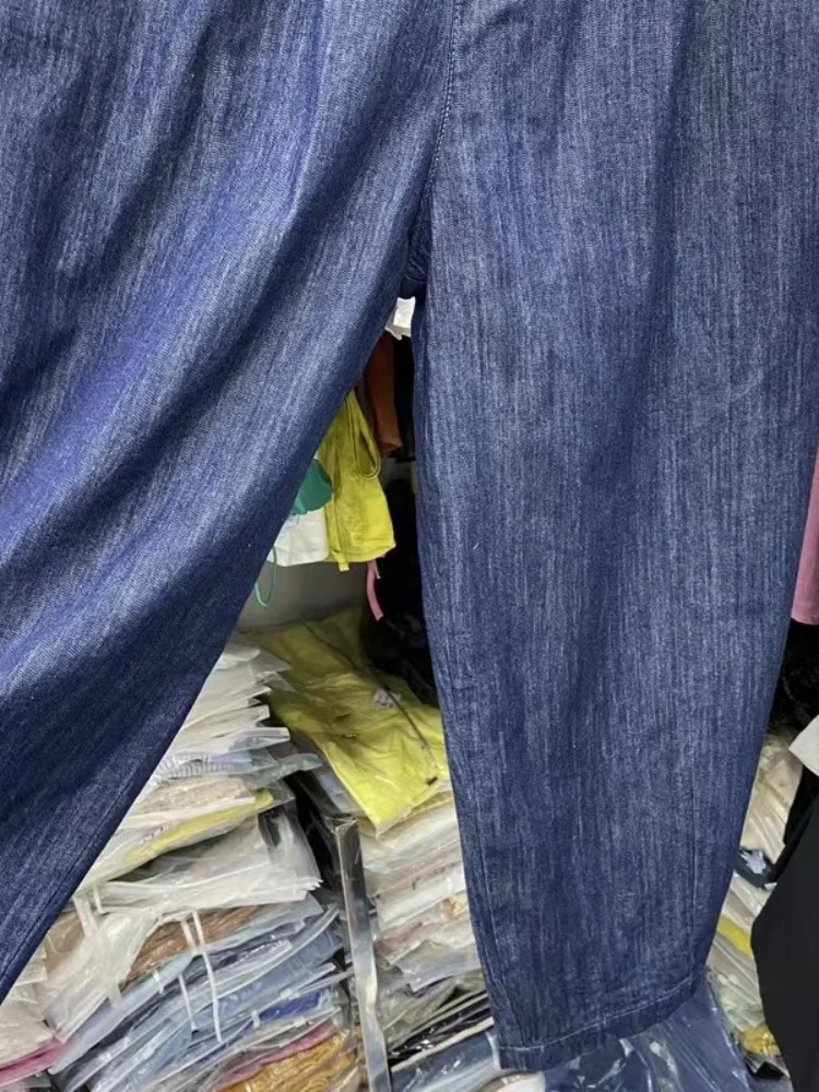 Plus Größe Sommer Dünne Denim Hosen frauen Casual Lose Harem Jeans Hohe Taille Neun Punkte Tiefe Farbe Abnehmen Wirkung