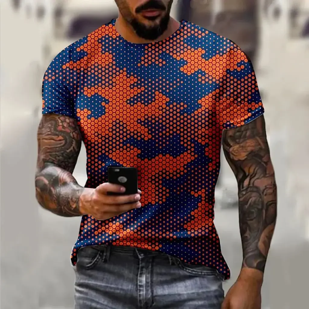 Summer Men's Camouflage Fashion O Collar Short Sleeve Loose Casual 3d Printed Street Retro Plus Size Breathable Personality Top