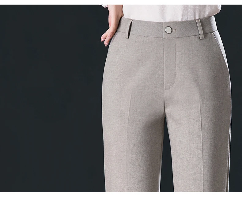 2025 Spring Fall Black Elegant Career Formal Suit Pants Women, Khaki Straight High Waist Loose Women's Work Trousers/cargo Pants