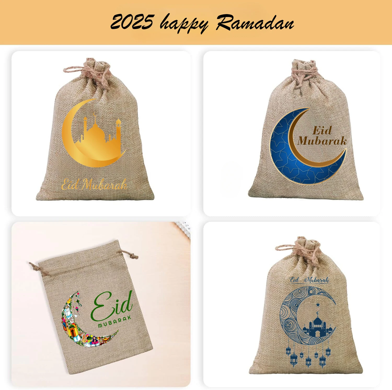 

5PCS Eid Mubarak Gift Bag Present Treat Sweet Bags Happy Ramadan Al Adha Muslim Islamic Kareem Party Decoration 2025 Supplies