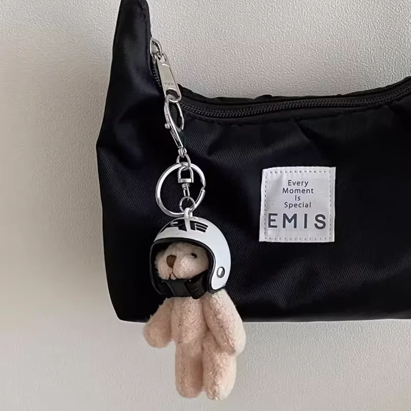 

Keychain Lovely Helmeted Bear Charm Keychains Y2K Plush Ornament Pendant Car Keyring Backpack Decoration Bag Charm Jewelry