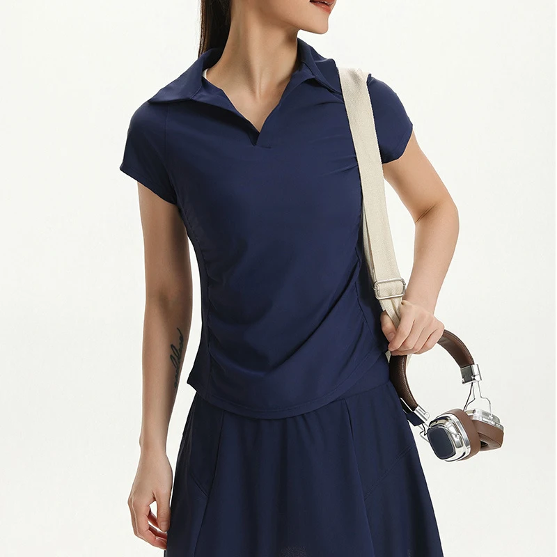 Women's Tennis Polo Shirt Short Sleeve Quick Dry Breathable Running Yoga Gym Workout T-Shirt Top view 4