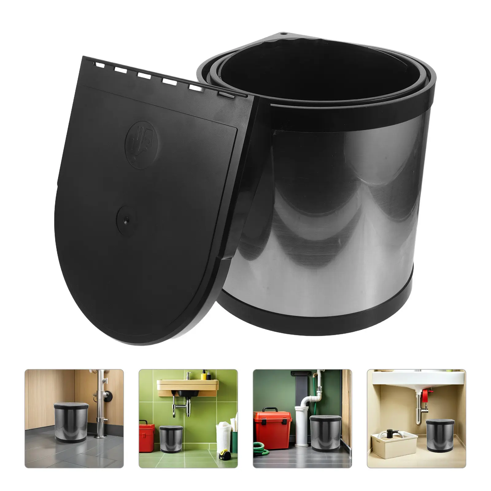 

Cabinet Garbage Can With Lid Embedded In The Internal Rotation Trash Can Stainless Steel Kitchen Hidden Plastic Storage Cabinet