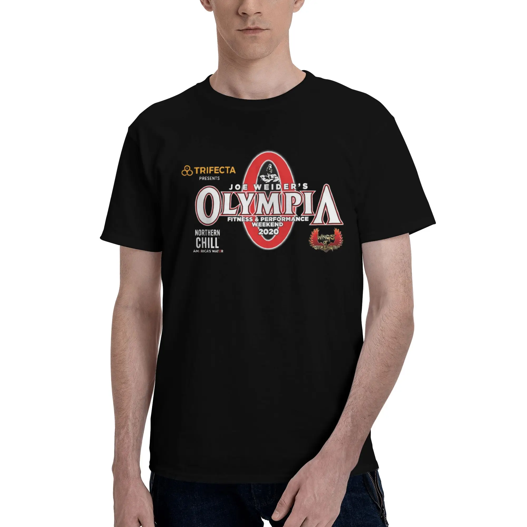 Emblema del evento de fitness Olympia 2020 con temática Olympia-S |   Camiseta Interior de Cuello Redondo 100% Algodón Puro |   Impresión personalizada a partir de tu diseño