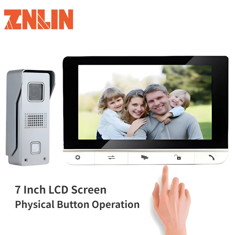 7 Inch LCD Screen Physical Button Video Intercom System Kit with Outdoor Doorphone IR LED Night Vision Support Remote Unlock