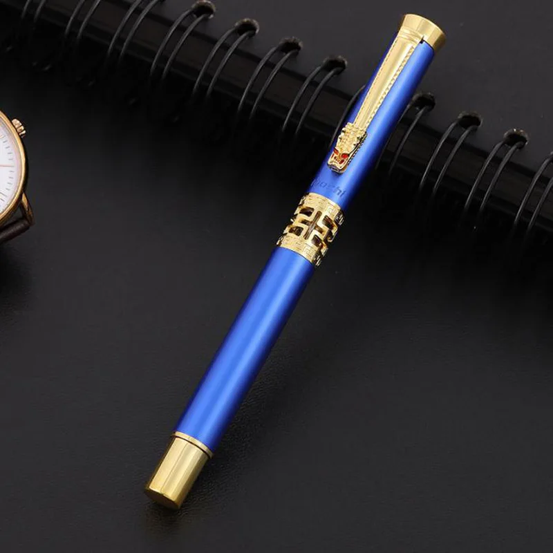 Azul Hollow Out Metal Caneta-tinteiro, Artigos de papelaria, Material de escritório, Canetas de tinta caligrafia, Luxo, 707, Novo